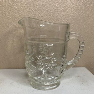 VINTAGE Small Glass Pitcher with Handle and Spout Star Design